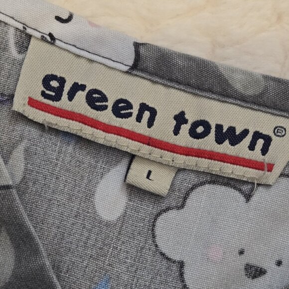 Rainy Day Scrub Top womens size L Large clouds dogs cats grey purple black - Picture 5 of 5